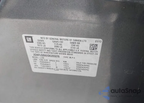 2013 Chevrolet Equinox Ltz from USA, damaged, VIN 2GNFLGEKXD6265078